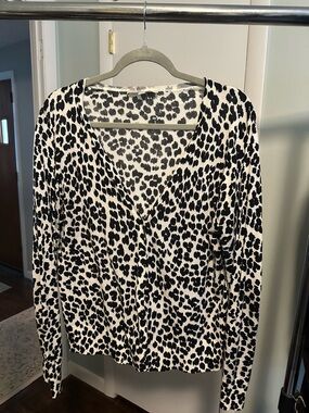 LOFT Black and White Leopard Print Cardigan